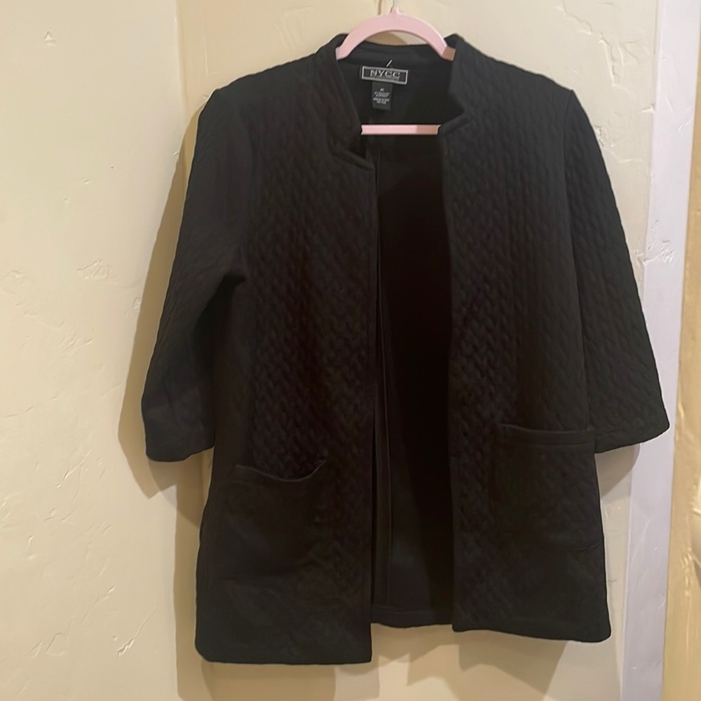 Black Textured Coat with Pockets